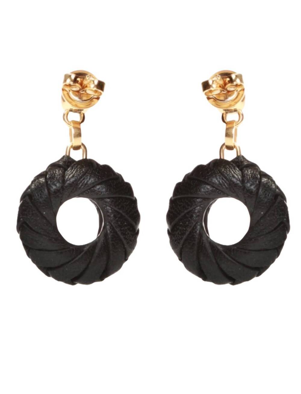 NEW BOTTEGA VENETA women's leather-trimmed earrings in black